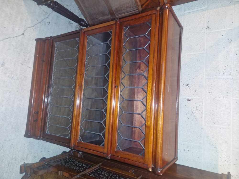 Mahogany Leaded glazed 3 tier Globe Wernicke bookcase cabinet.  View II