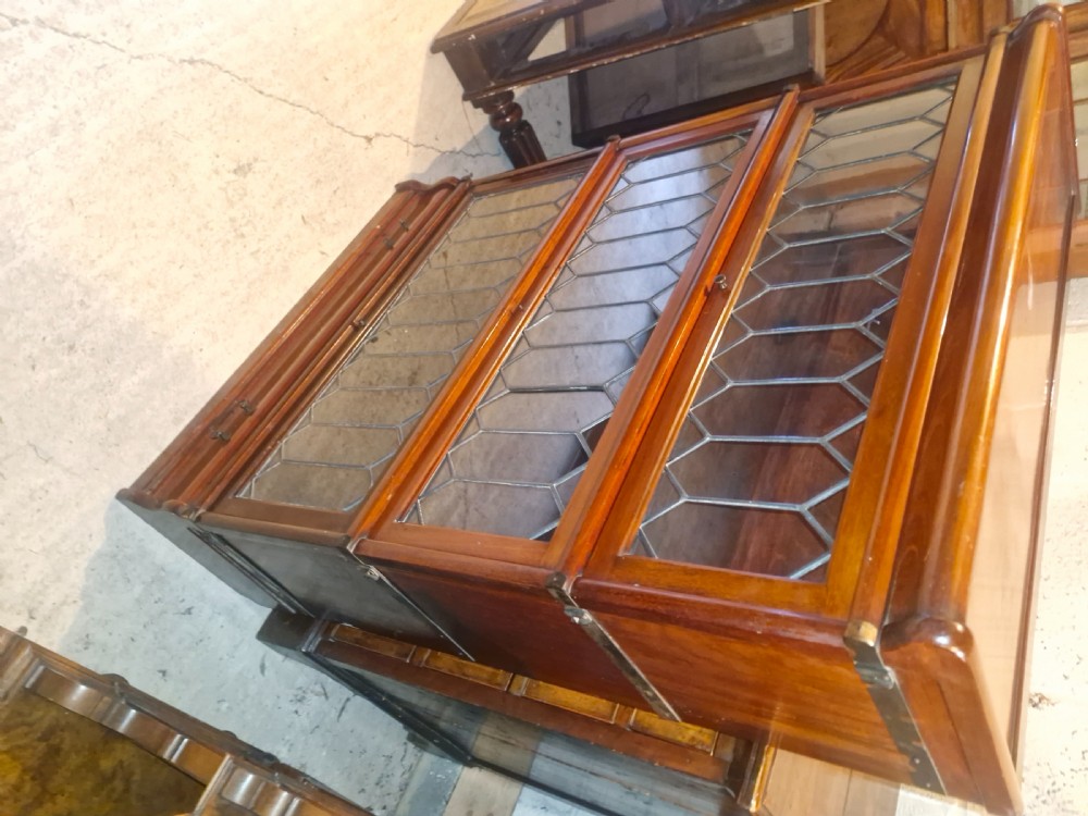 Mahogany Leaded glazed 3 tier Globe Wernicke bookcase cabinet.  View V