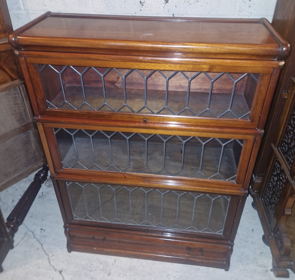 Mahogany Leaded glazed 3 tier Globe Wernicke bookcase cabinet. 