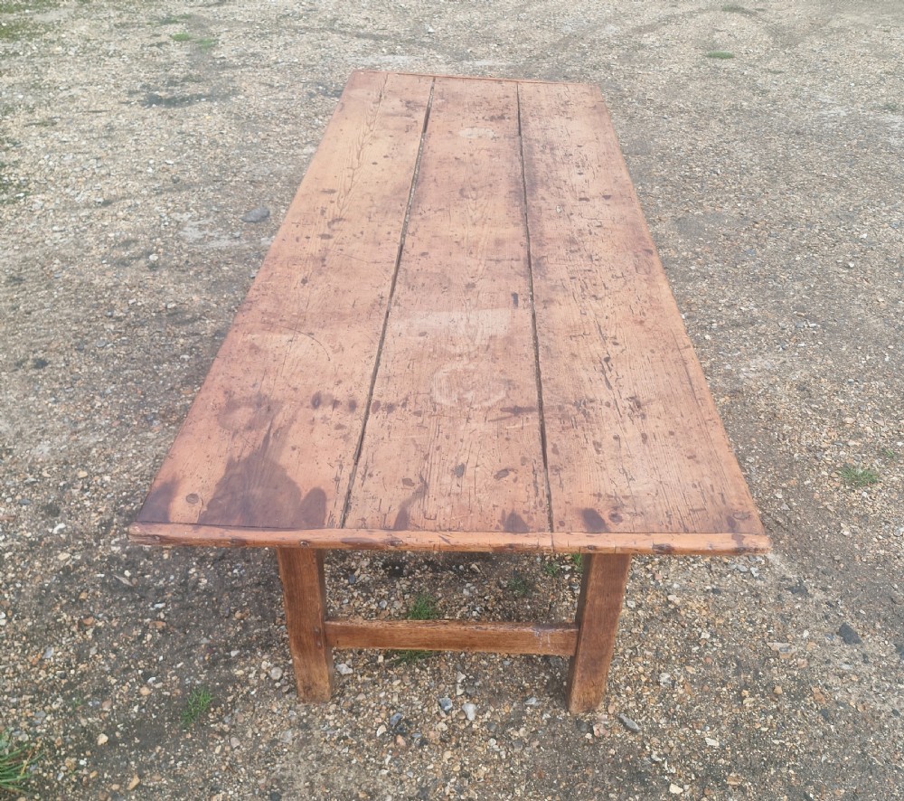 Late Georgian 3 plank kitchen dining table.  View IX