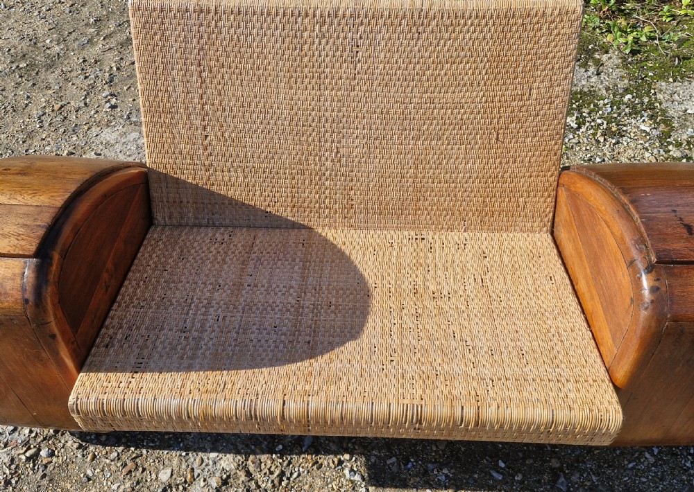 Very unusual Teak and cane Anglo Indian Art Deco sofa. View II