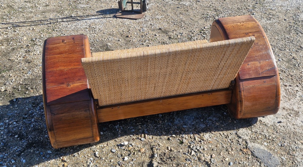 Very unusual Teak and cane Anglo Indian Art Deco sofa. View III