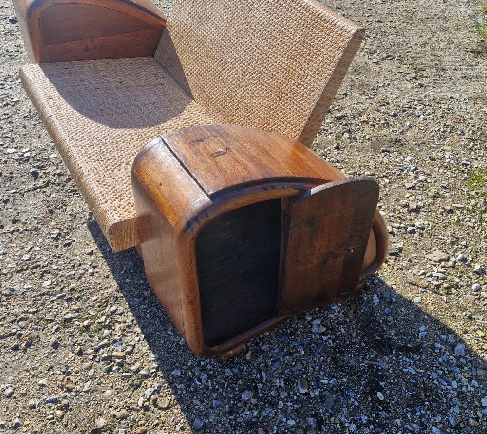 Very unusual Teak and cane Anglo Indian Art Deco sofa. View V