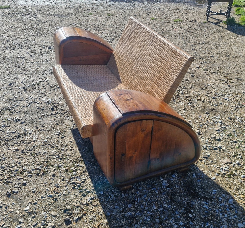 Very unusual Teak and cane Anglo Indian Art Deco sofa. View VI