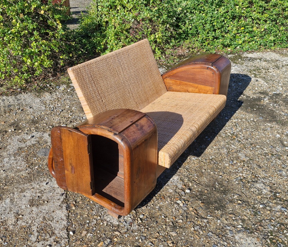Very unusual Teak and cane Anglo Indian Art Deco sofa. View VII