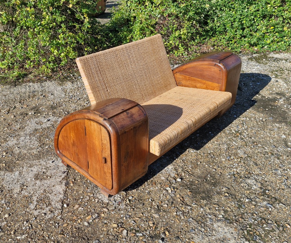 Very unusual Teak and cane Anglo Indian Art Deco sofa. View VIII