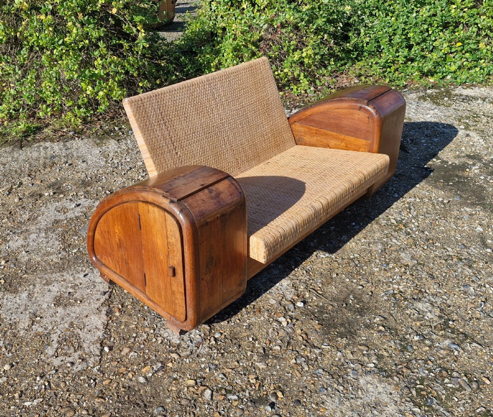 Very unusual Teak and cane Anglo Indian Art Deco sofa. View IX