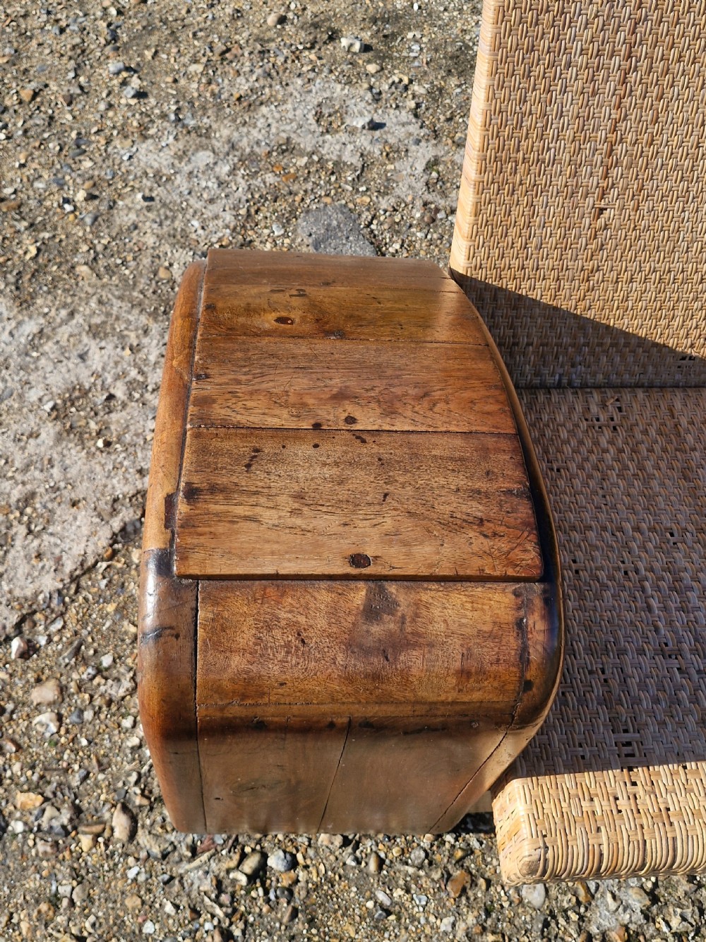 Very unusual Teak and cane Anglo Indian Art Deco sofa. View XI
