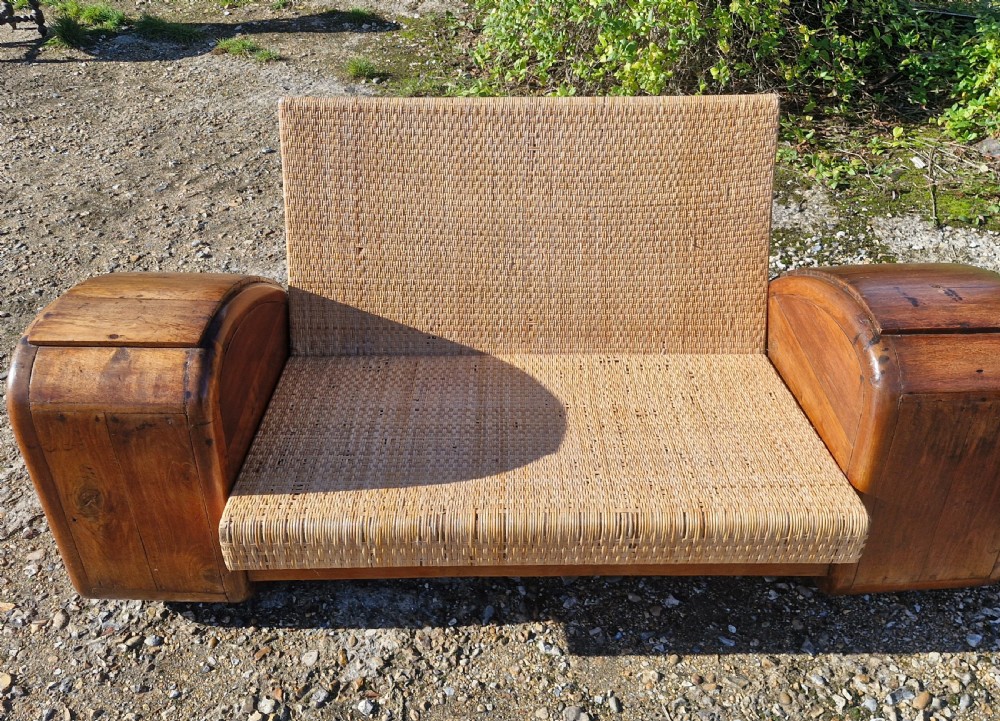 Very unusual Teak and cane Anglo Indian Art Deco sofa. View XIII