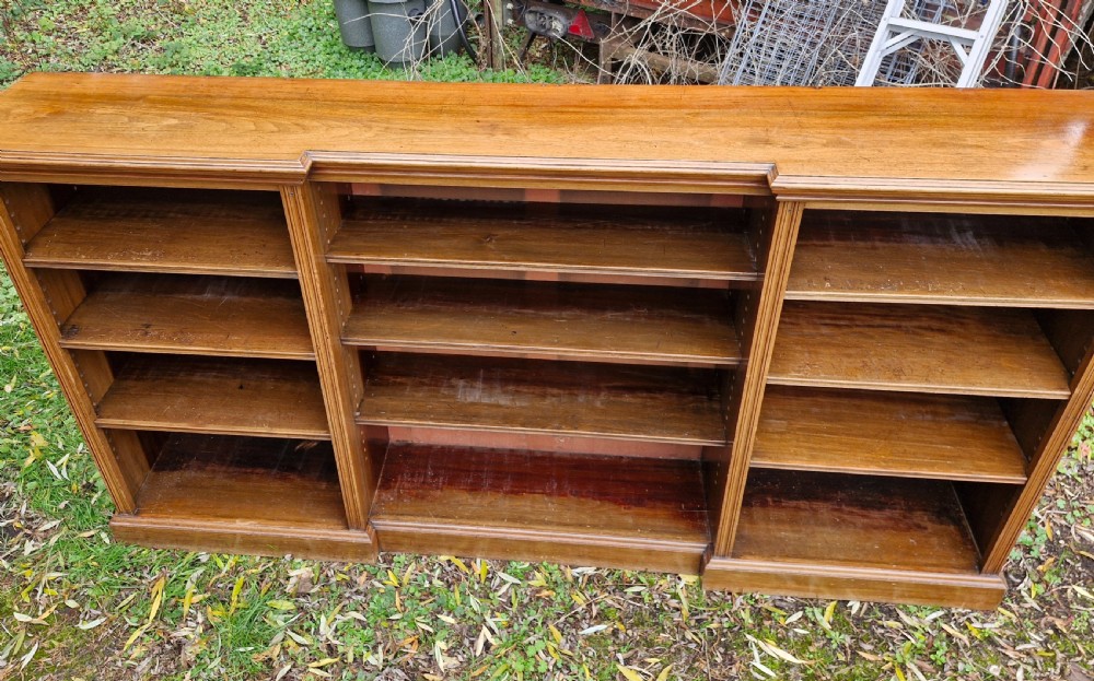 Long late Victorian open front bookcase adjustable shelves.  View III