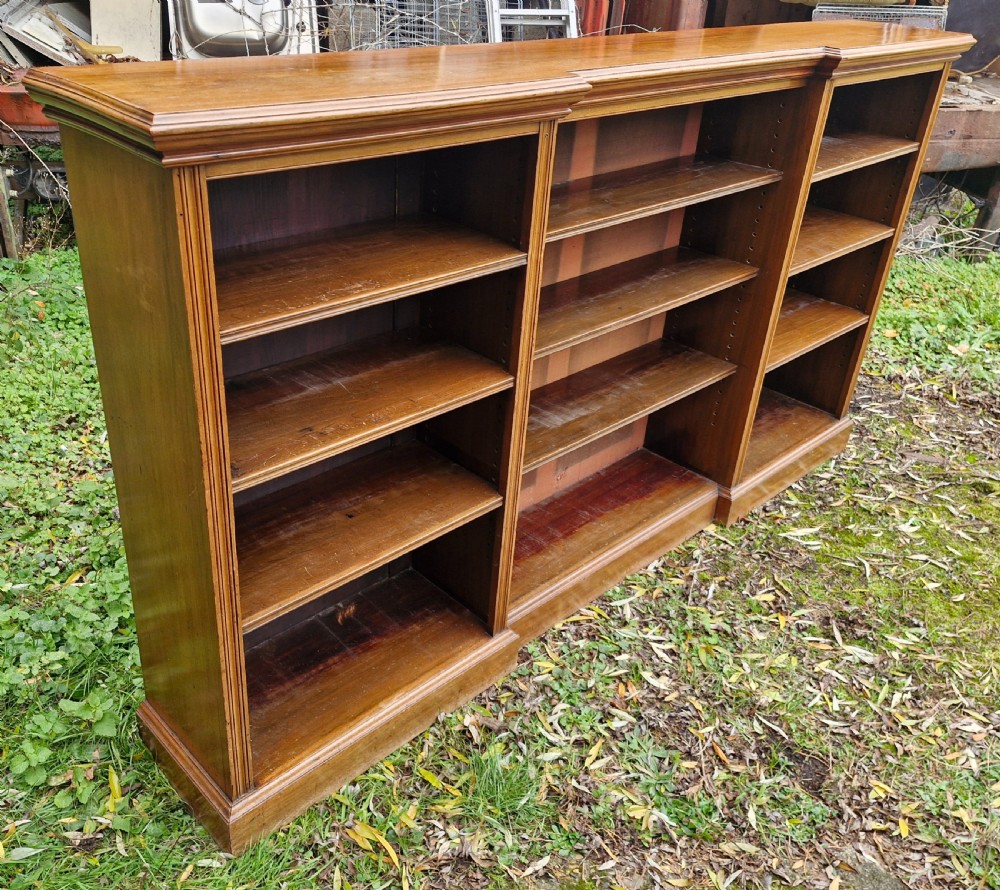 Long late Victorian open front bookcase adjustable shelves.  View V