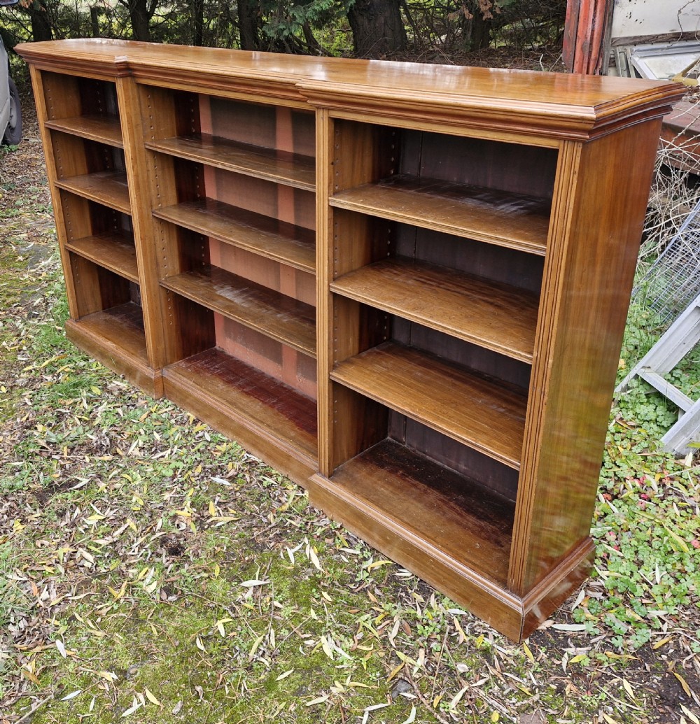 Long late Victorian open front bookcase adjustable shelves.  View VI