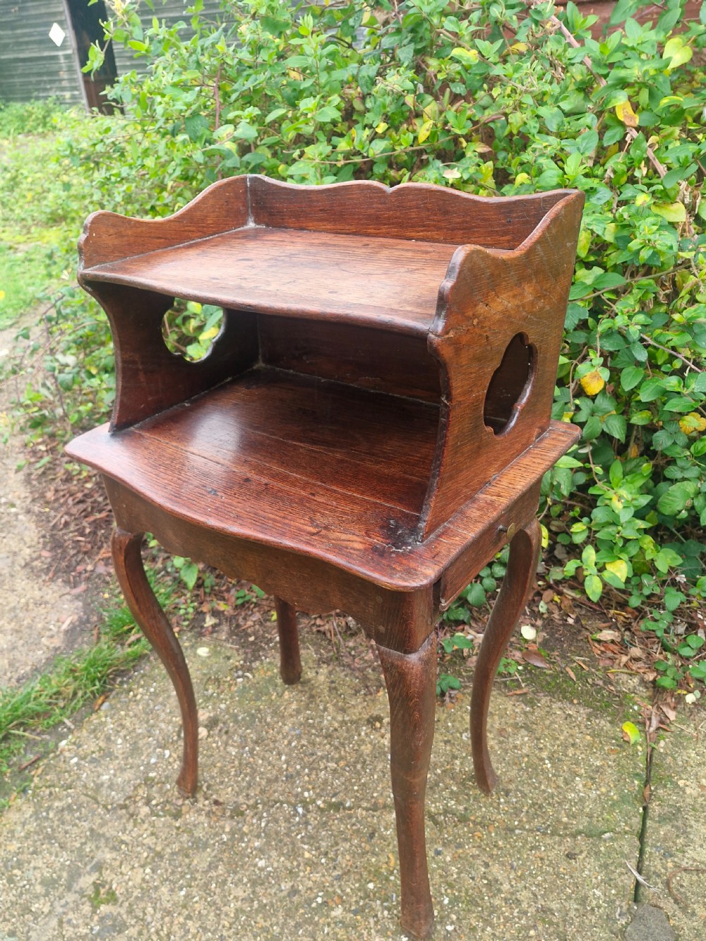 19th century French oak bedside table with drawer.  View III