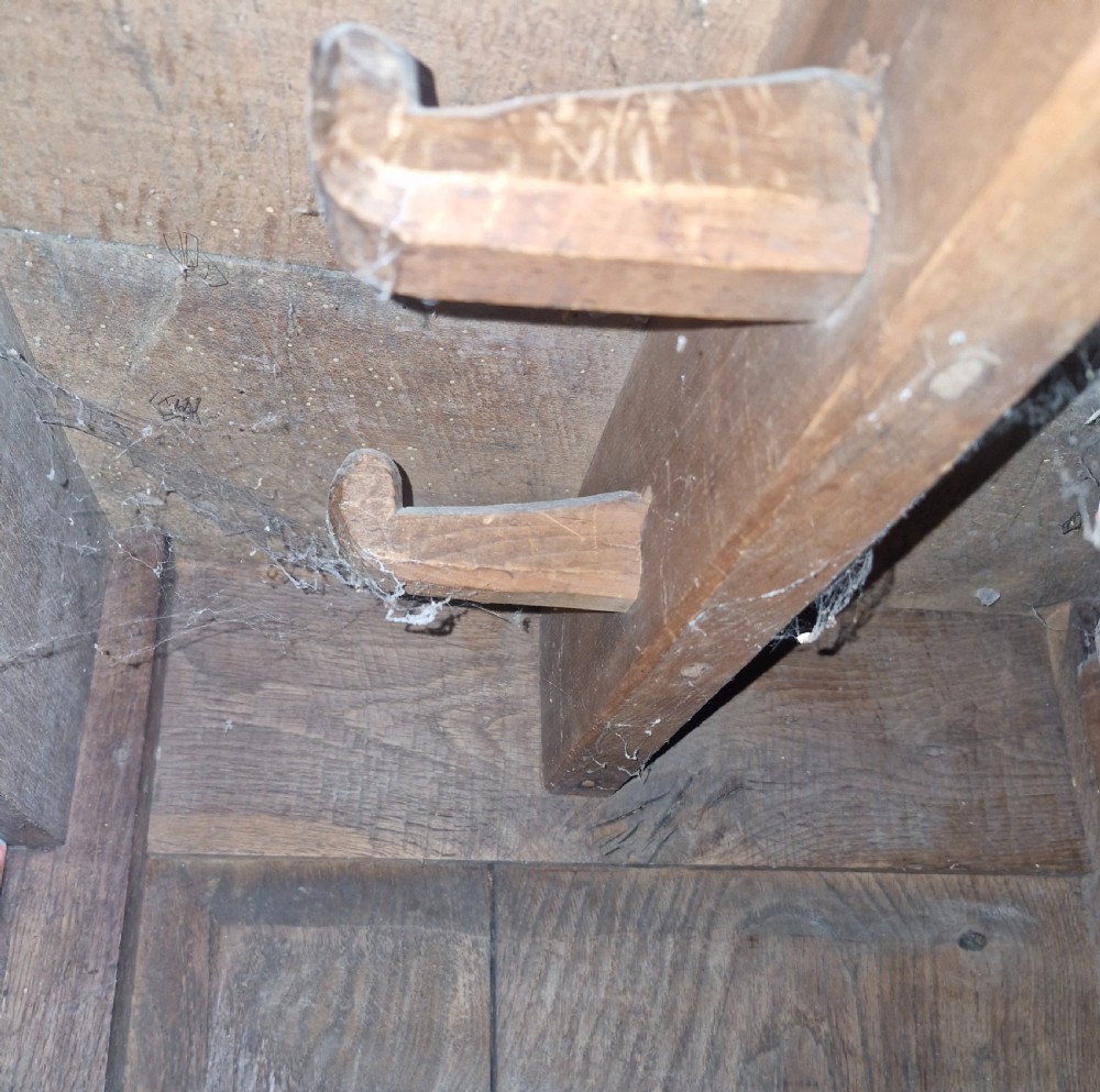 Regency oak Welsh press hall cupboard with original hooks.  View V