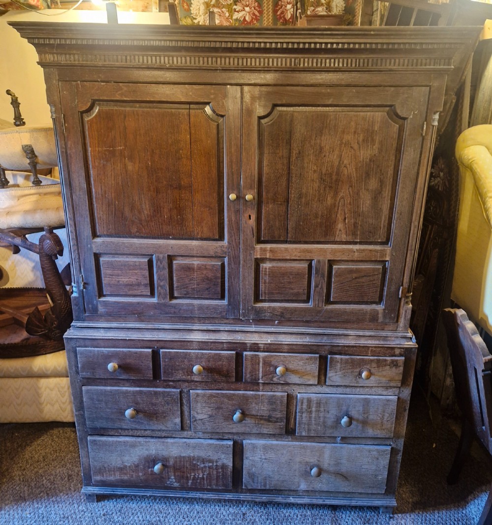 Regency oak Welsh press hall cupboard with original hooks.  View XIII