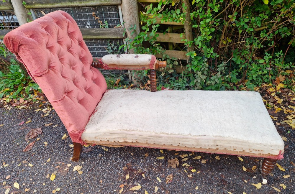 Bobbin framed upholstered day bed. View III
