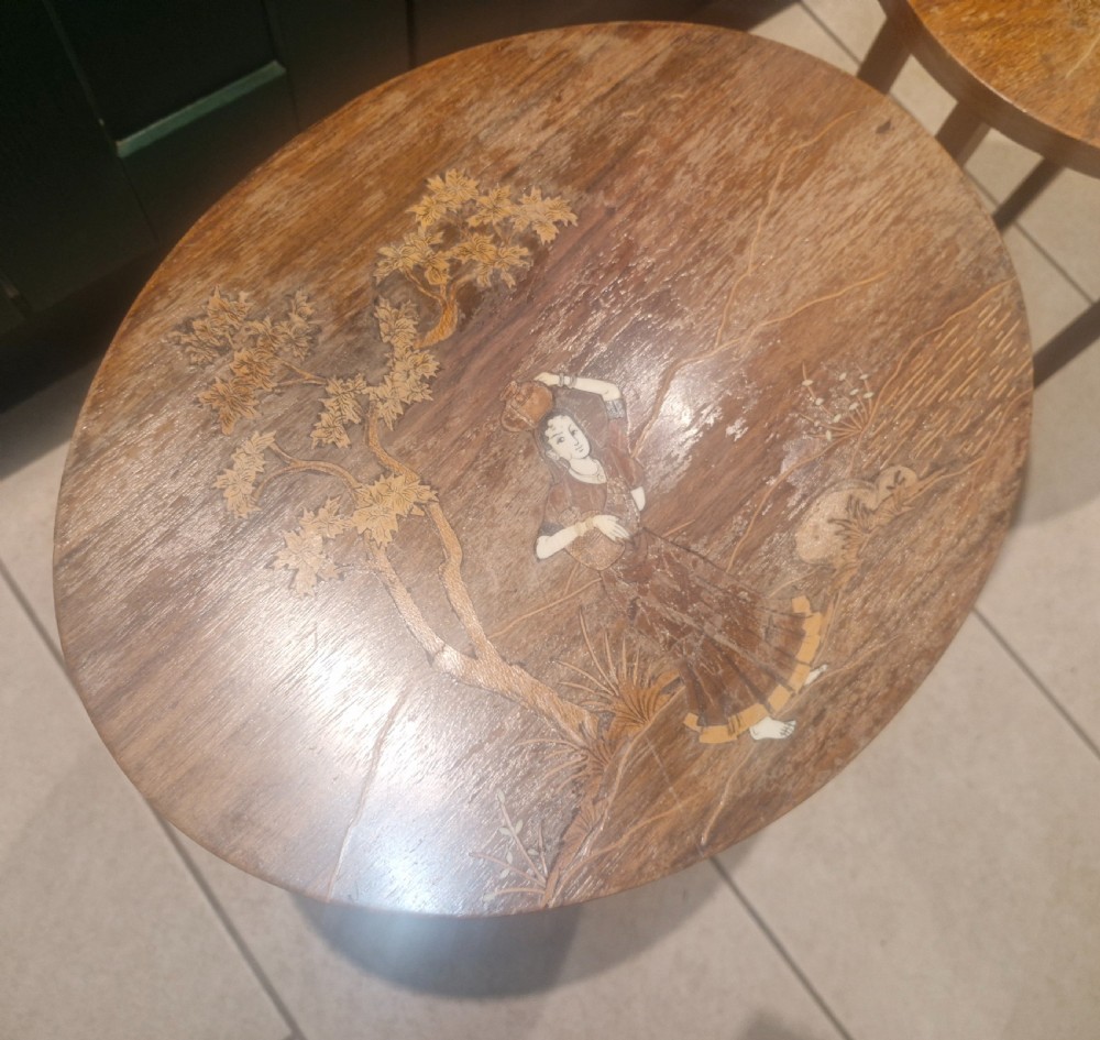 Pair of Anglo Indian bone and wood inlaid occasional tables  View X