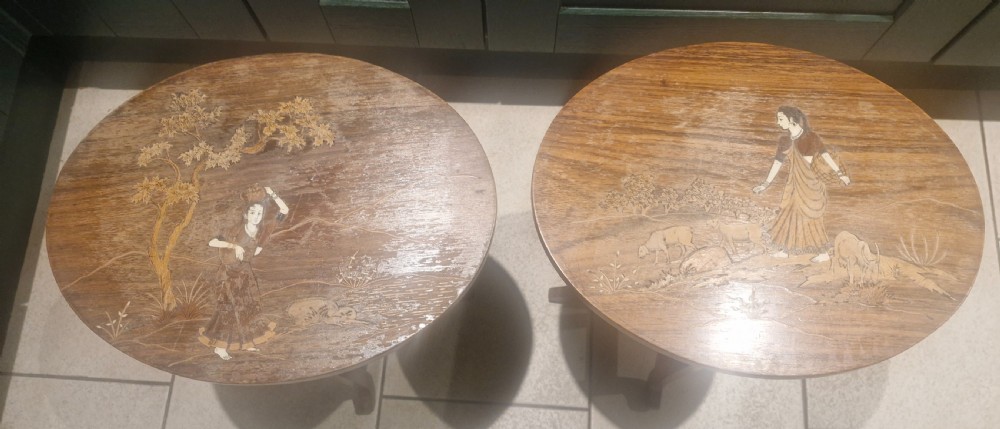 Pair of Anglo Indian bone and wood inlaid occasional tables  View XI
