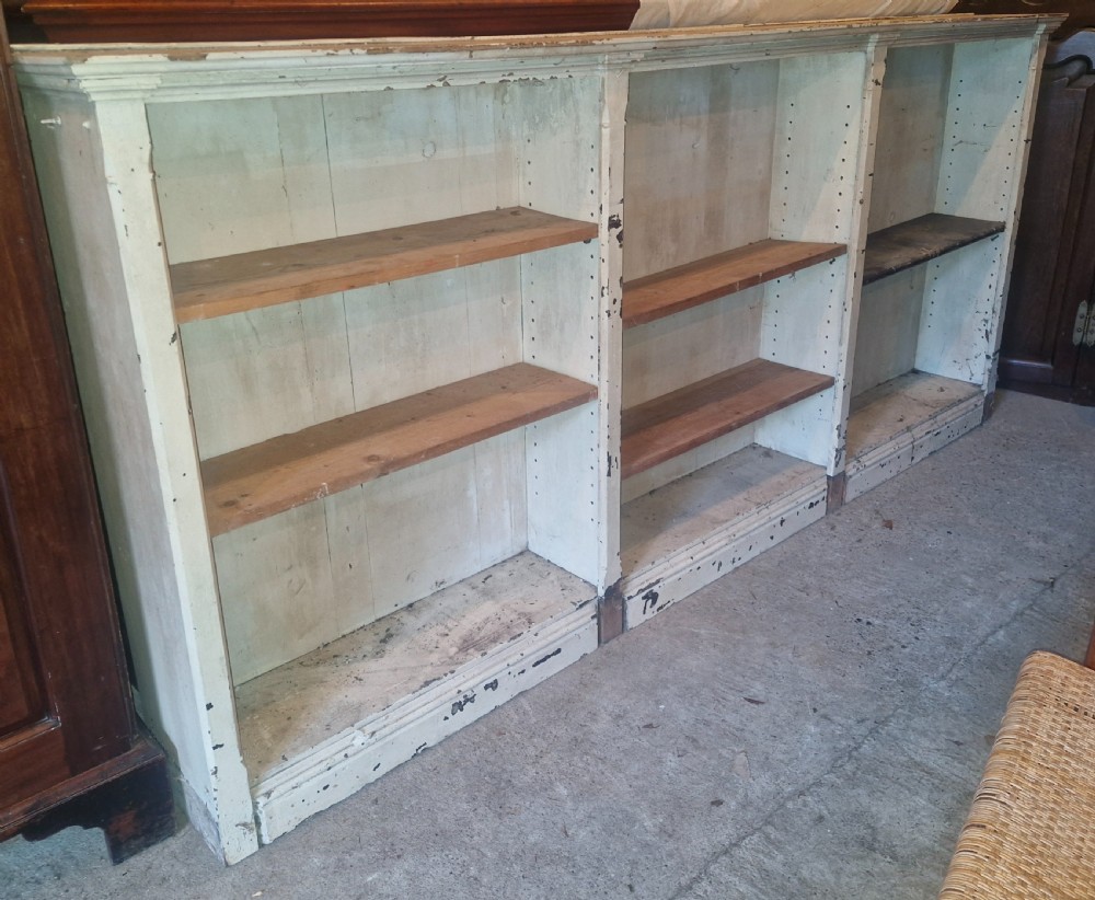 Large late Victorian painted bookcase. Adjustable shelves. 