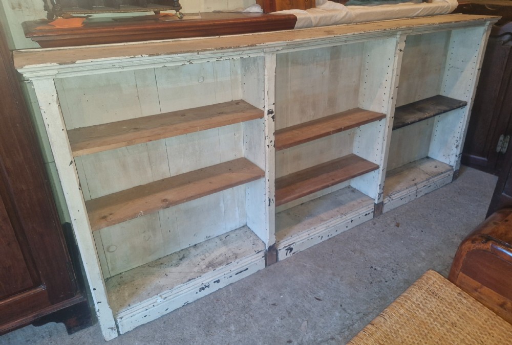 Large late Victorian painted bookcase. Adjustable shelves.  View V