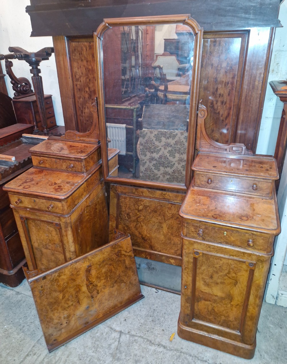 Victorian Scottish walnut dressing table. Makers stamp on locks - ideal conversion for pair of bedside cabinets.  View III