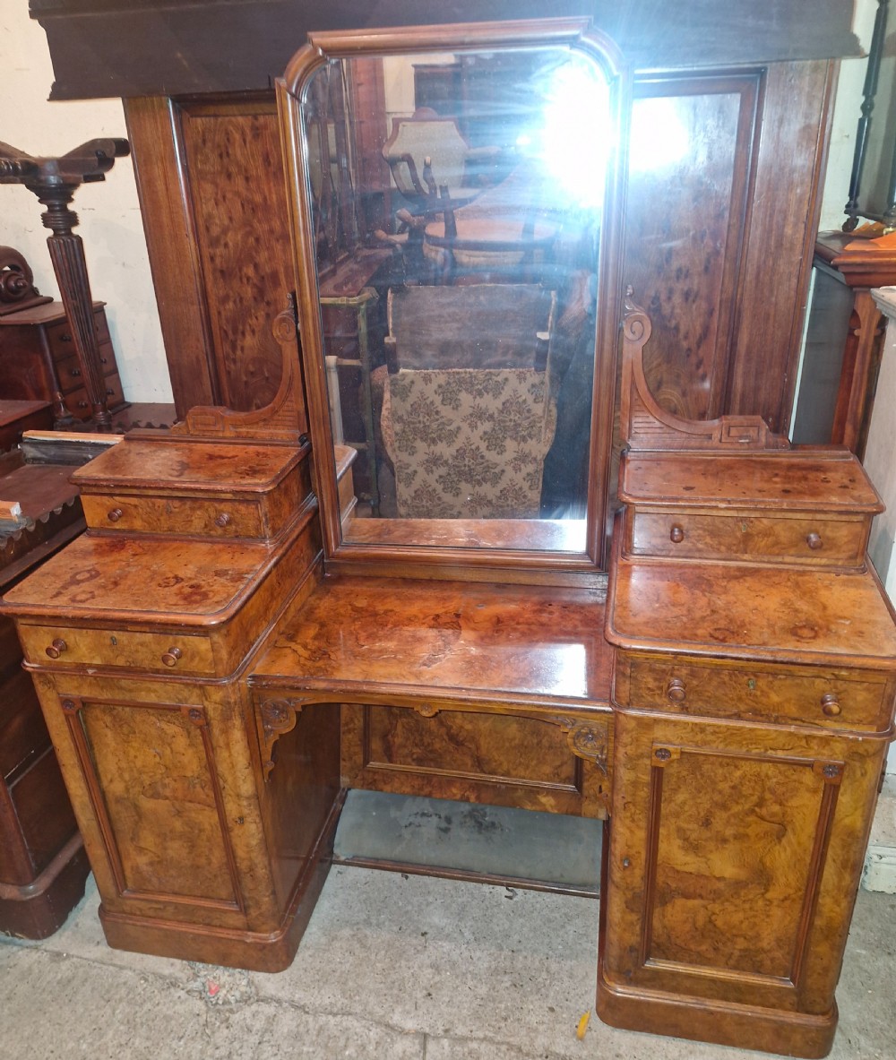 Victorian Scottish walnut dressing table. Makers stamp on locks - ideal conversion for pair of bedside cabinets.  View XVI