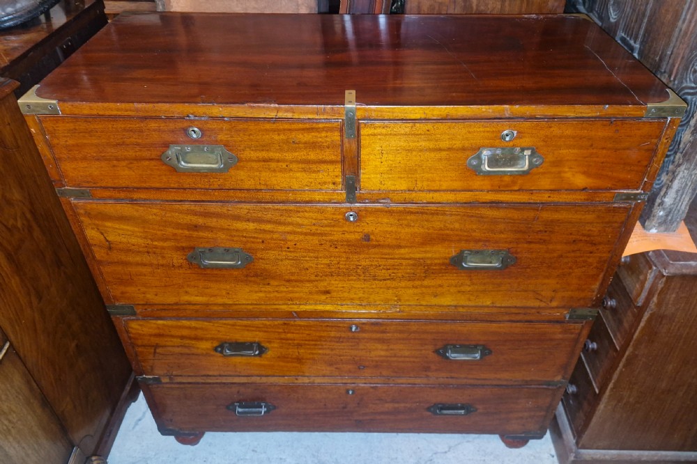 Victorian mahogany 2 part campaign chest of drawers.  View V