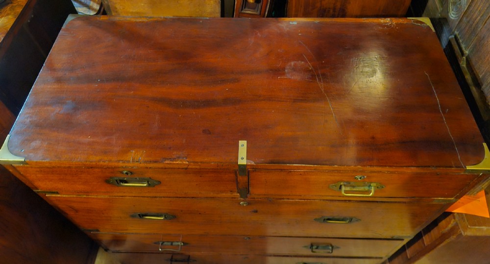 Victorian mahogany 2 part campaign chest of drawers.  View VI