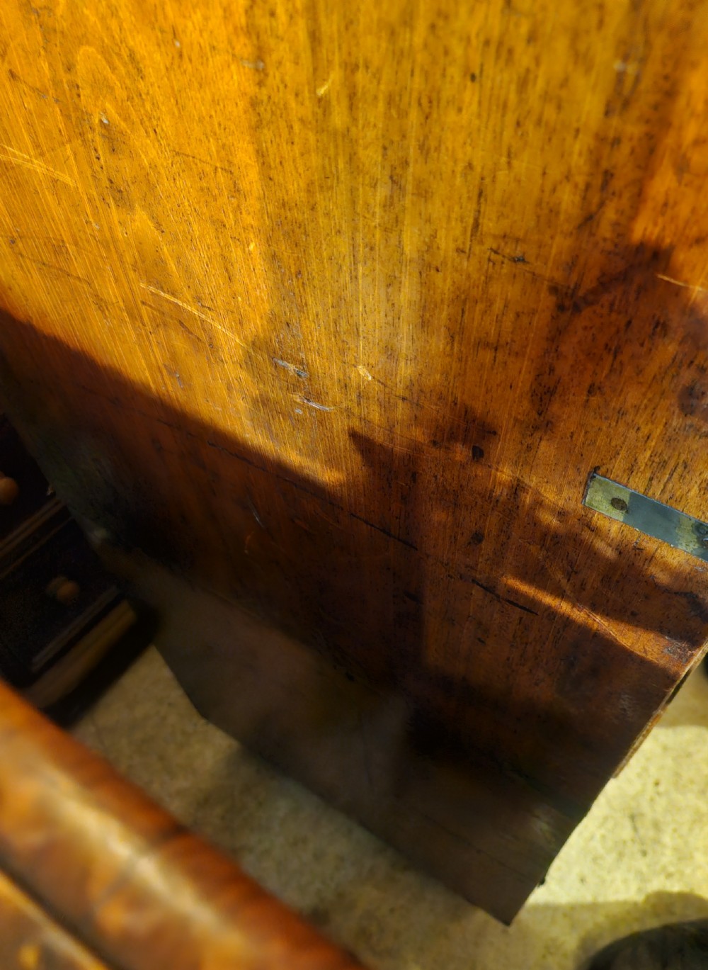 Victorian mahogany 2 part campaign chest of drawers.  View VIII
