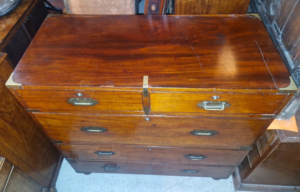 Victorian mahogany 2 part campaign chest of drawers.  View X