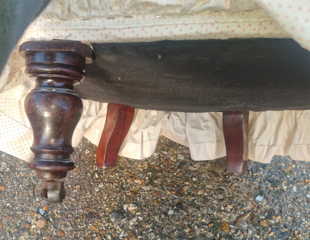 Victorian rosewood button back upholstered armchair.  View IV