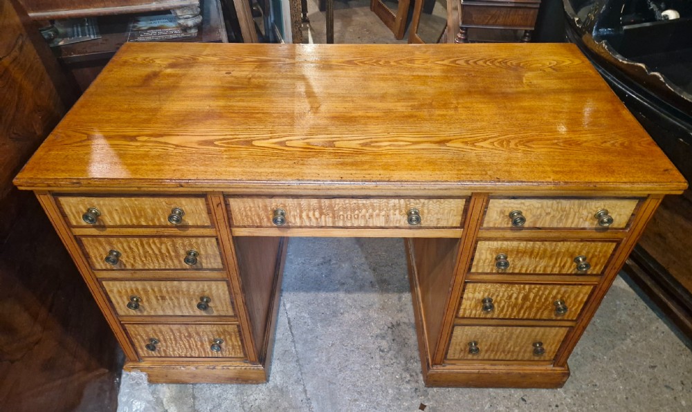 Victorian Ash and Hungarian Ash kneehole pedestal writing desk.  View III