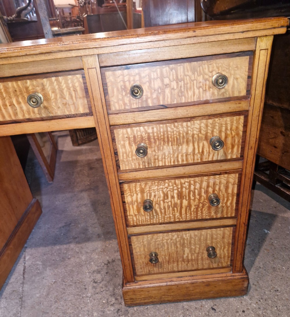 Victorian Ash and Hungarian Ash kneehole pedestal writing desk.  View VI