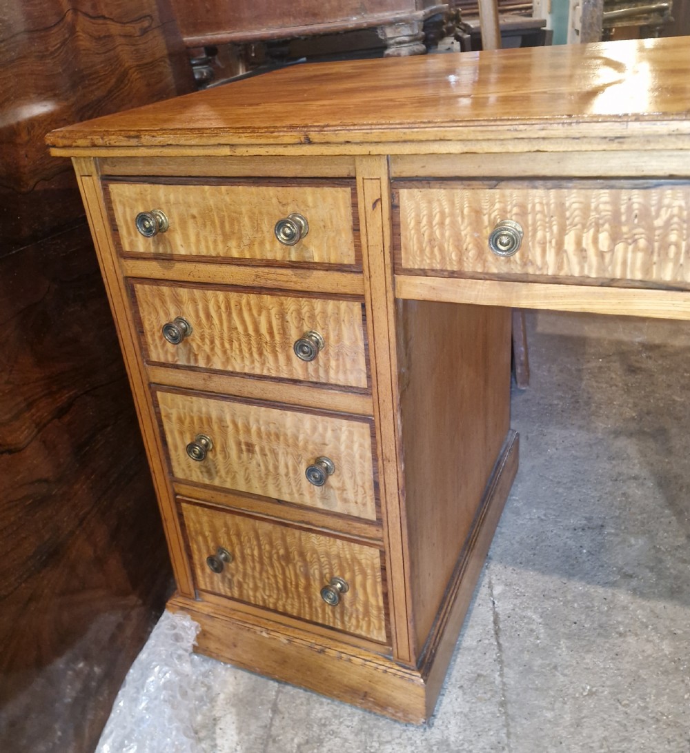 Victorian Ash and Hungarian Ash kneehole pedestal writing desk.  View VII