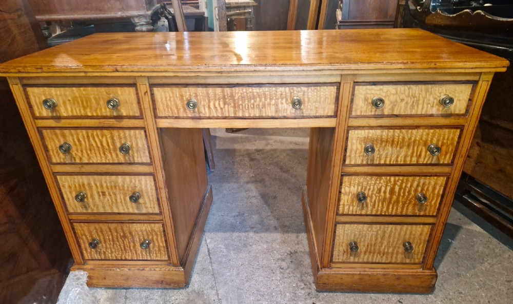 Victorian Ash and Hungarian Ash kneehole pedestal writing desk.  View VIII