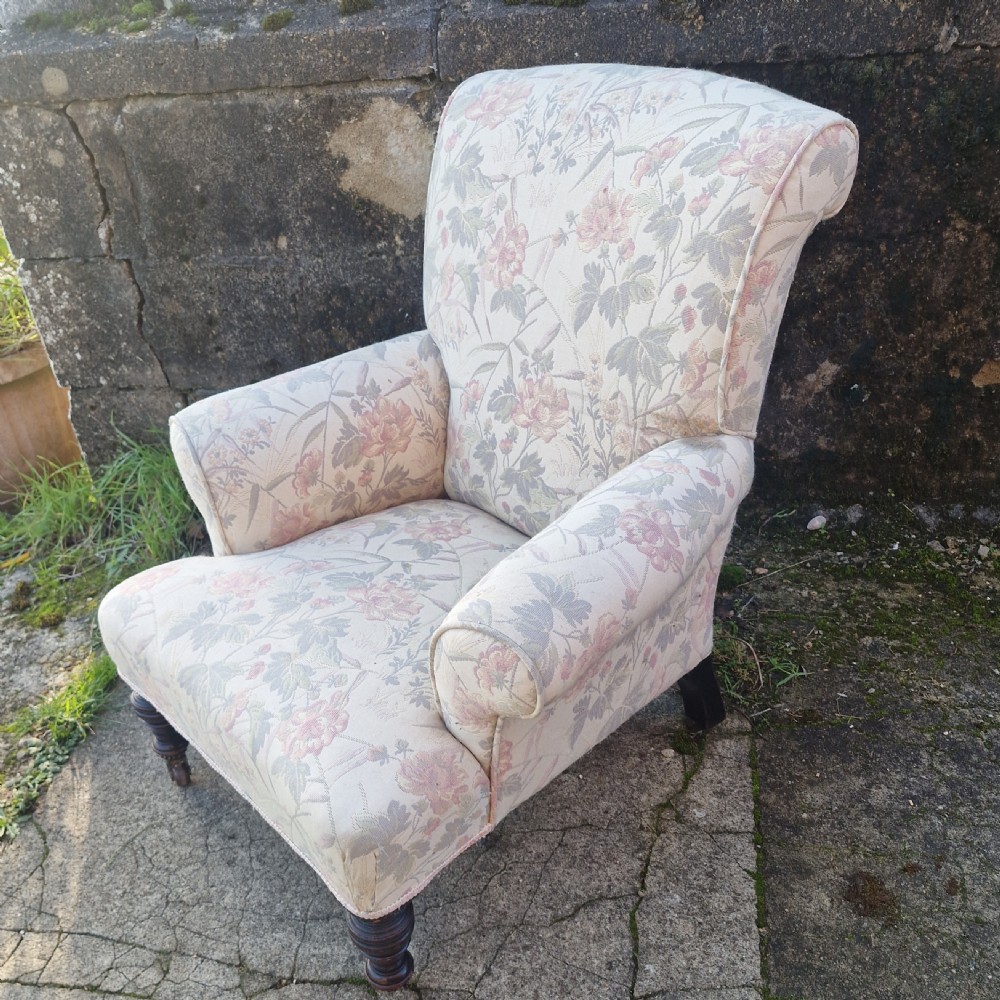 Victorian upholstered child's armchair.  View V