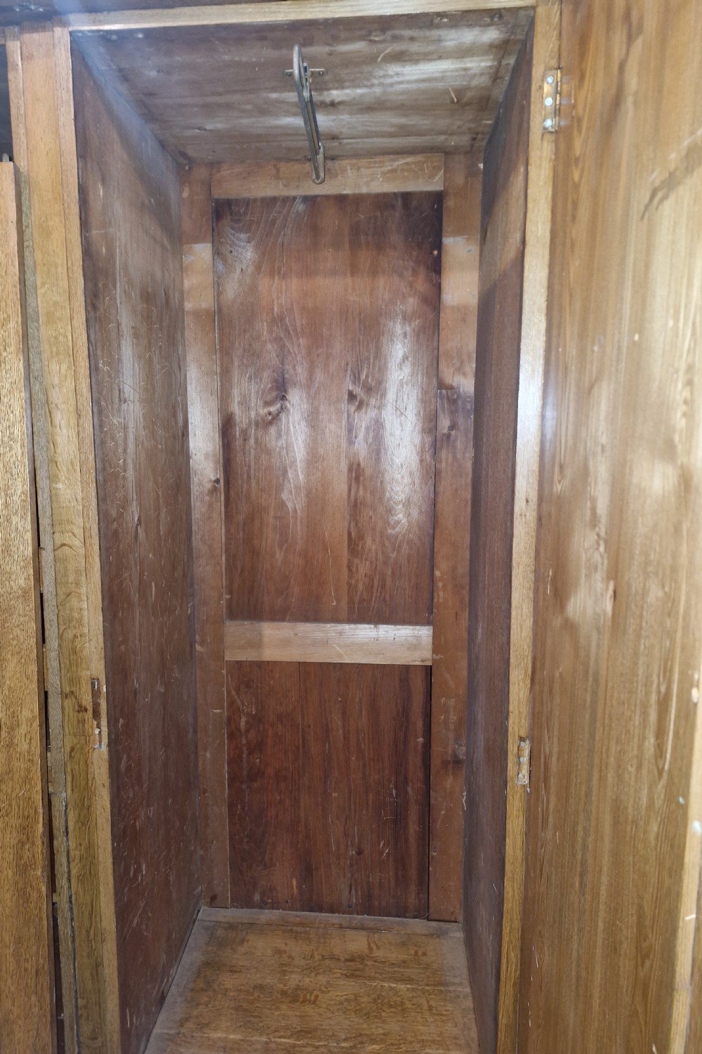 Victorian inlaid oak triple mirror door wardrobe in the manner of Charles Bevan. View VI