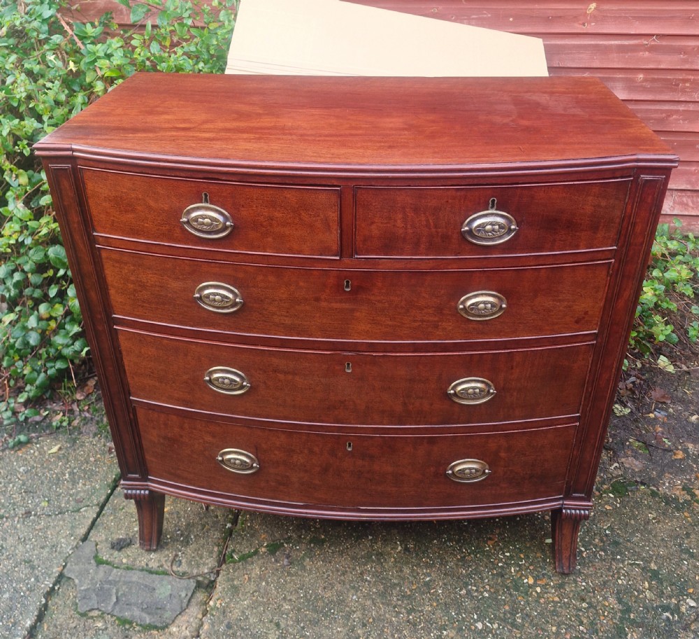 Regency mahogany bow front chest of drawers. With sabre front legs. View III