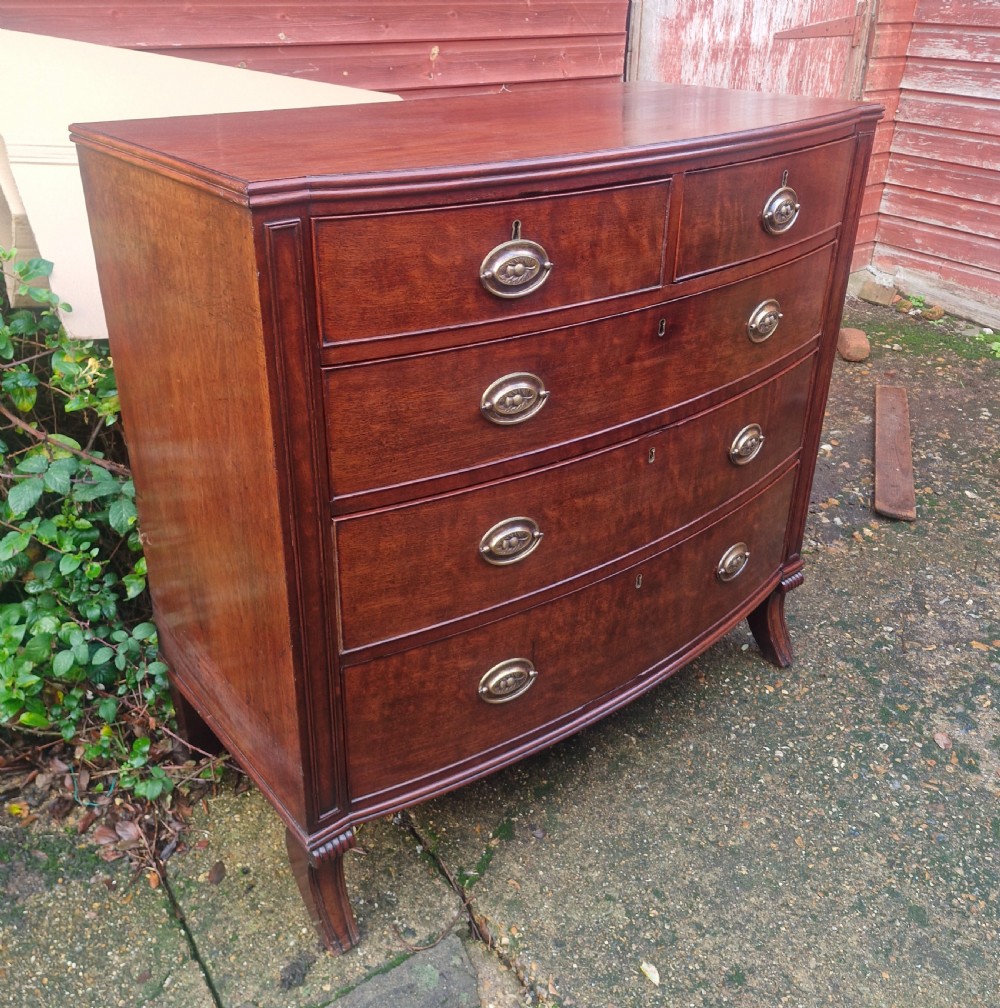 Regency mahogany bow front chest of drawers. With sabre front legs. View VII