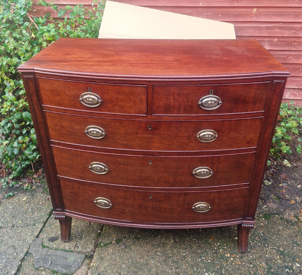 Regency mahogany bow front chest of drawers. With sabre front legs. View X