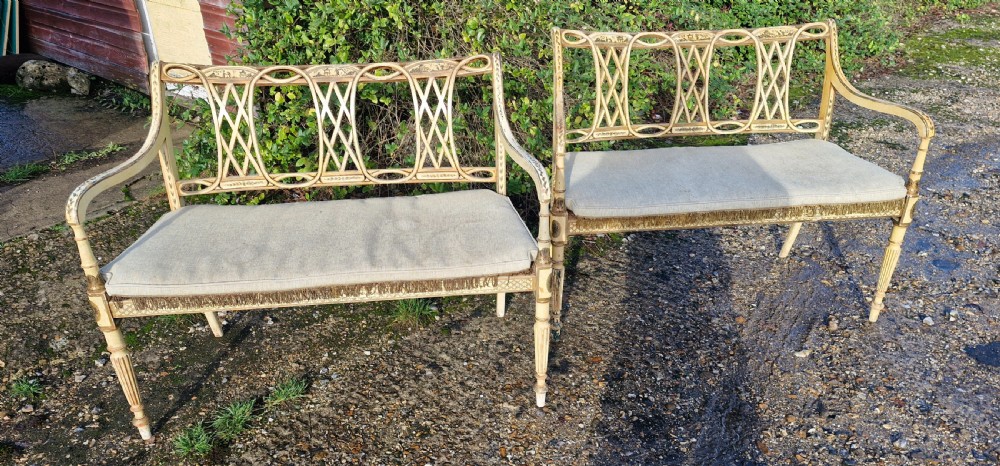 Pair of country house decorated cane seat sofa window seats. View V