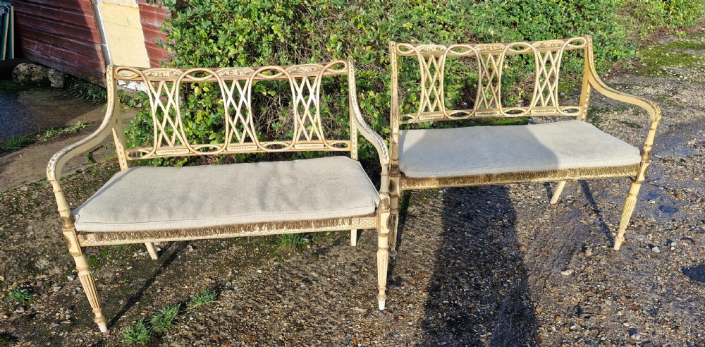 Pair of country house decorated cane seat sofa window seats. View VI