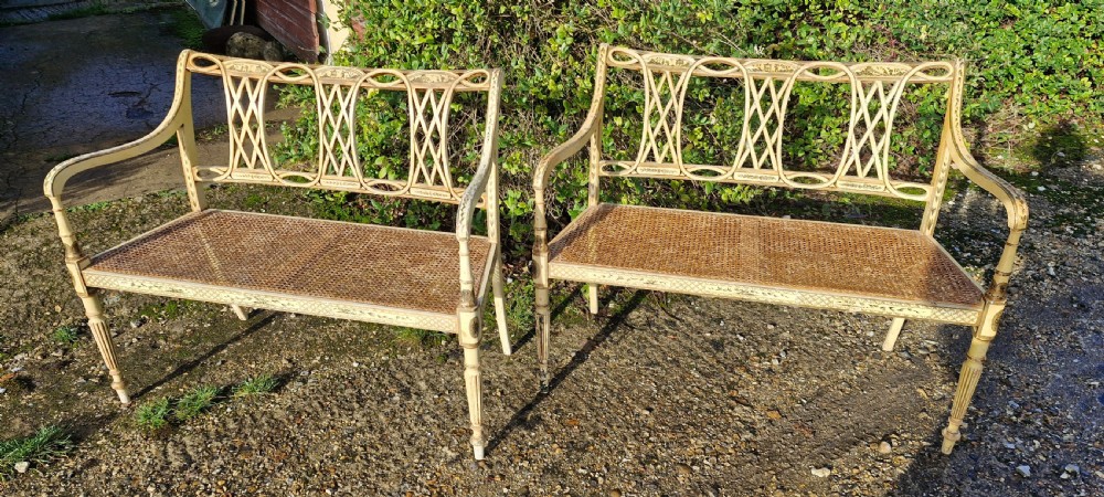 Pair of country house decorated cane seat sofa window seats. View VII