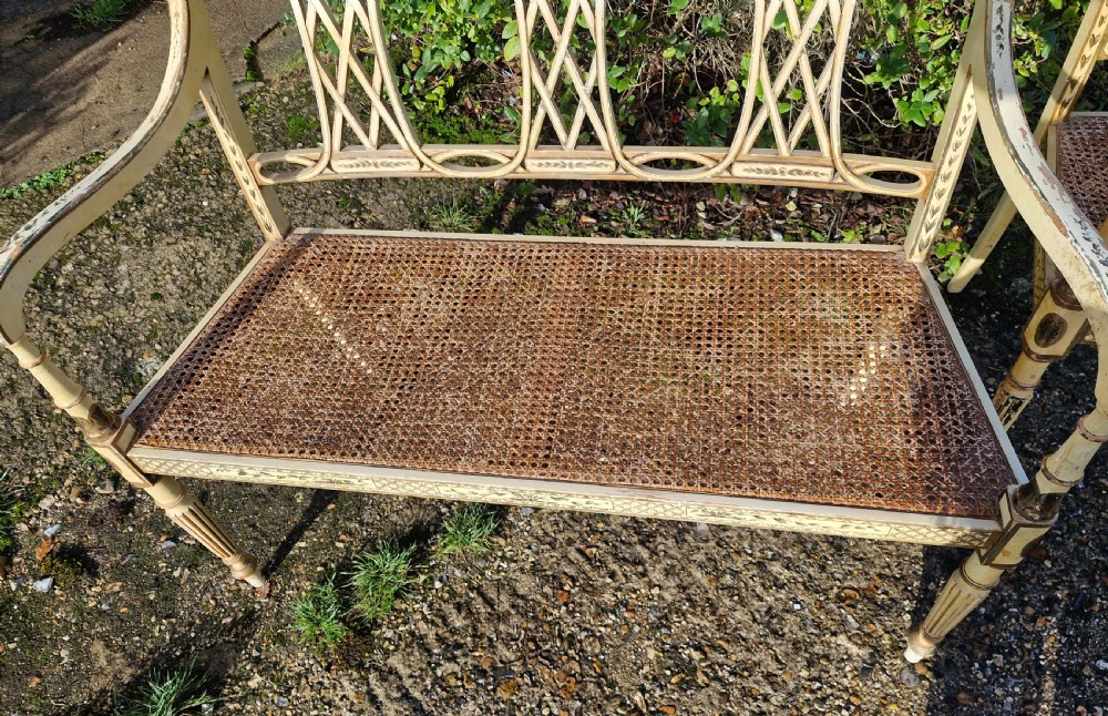 Pair of country house decorated cane seat sofa window seats. View XIII