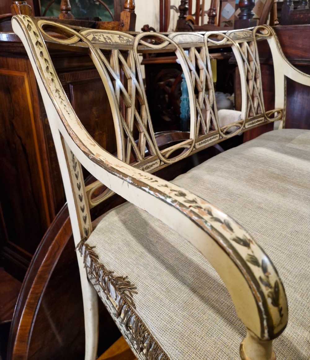 Pair of country house decorated cane seat sofa window seats. View XVIII