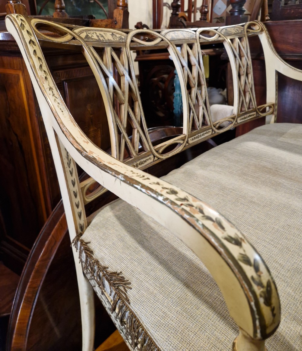 Pair of country house decorated cane seat sofa window seats. View XIX