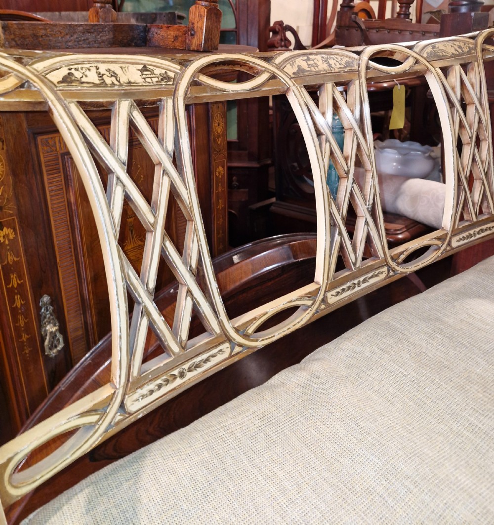 Pair of country house decorated cane seat sofa window seats. View XX