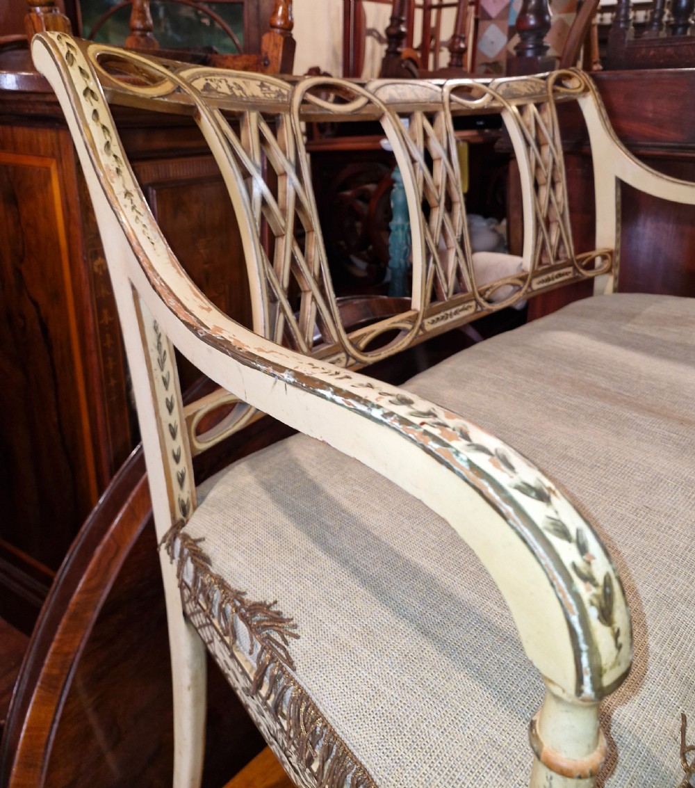 Pair of country house decorated cane seat sofa window seats. View XXI