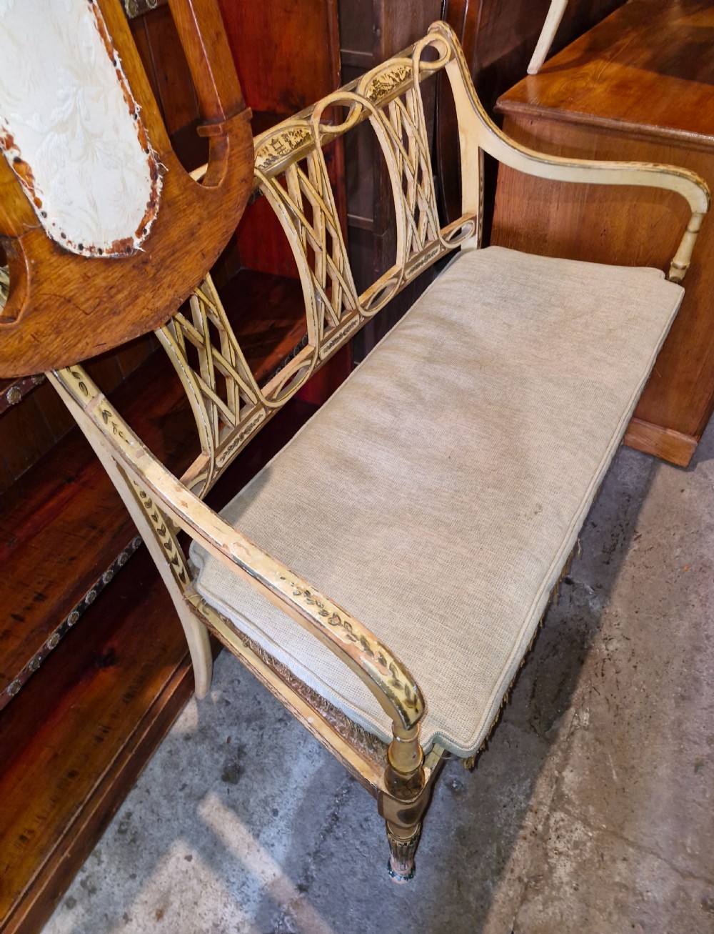 Pair of country house decorated cane seat sofa window seats. View XXII