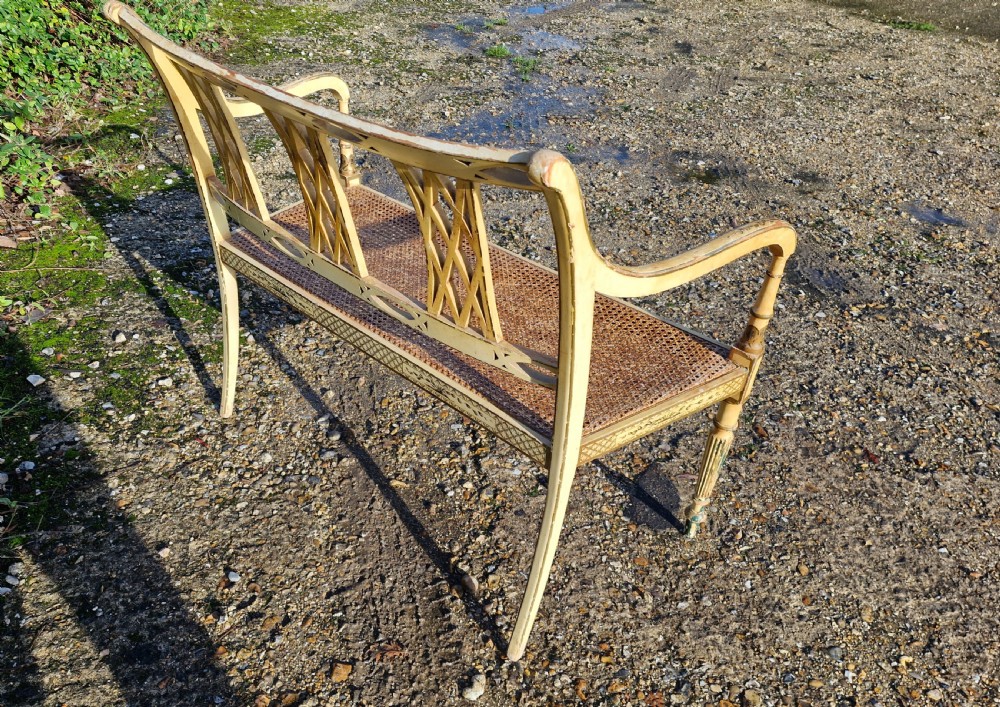 Pair of country house decorated cane seat sofa window seats. View XXIII